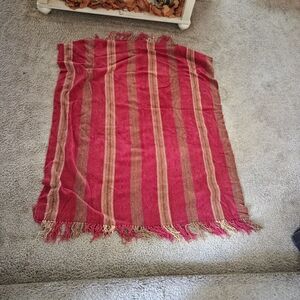 Red and Brown Striped Fringe Blanket
